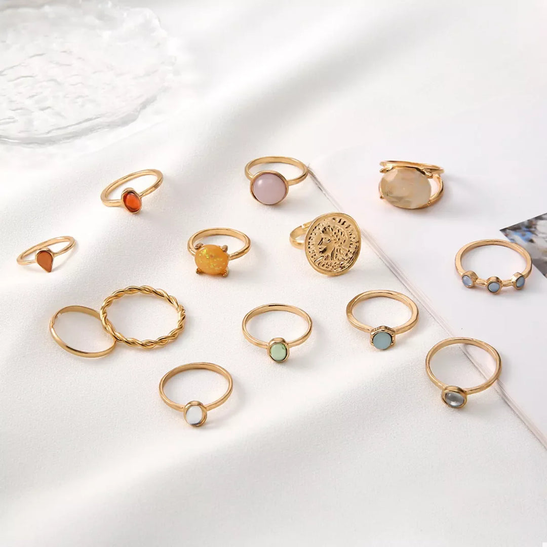 13 Piece 18K Gold-Plated Minimalist Ring Set
