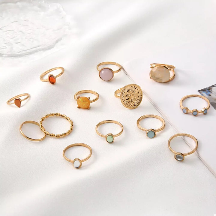 13 Piece 18K Gold-Plated Minimalist Ring Set