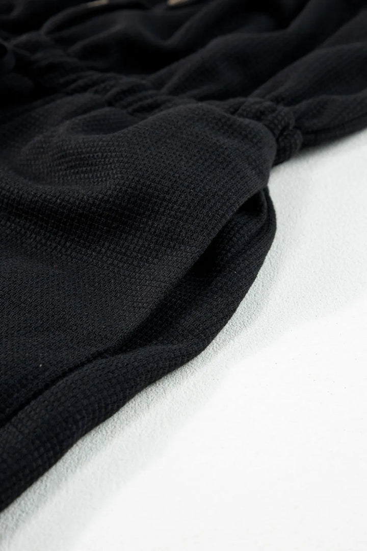Knotted Straps Button Textured Drawstring Jumpsuit