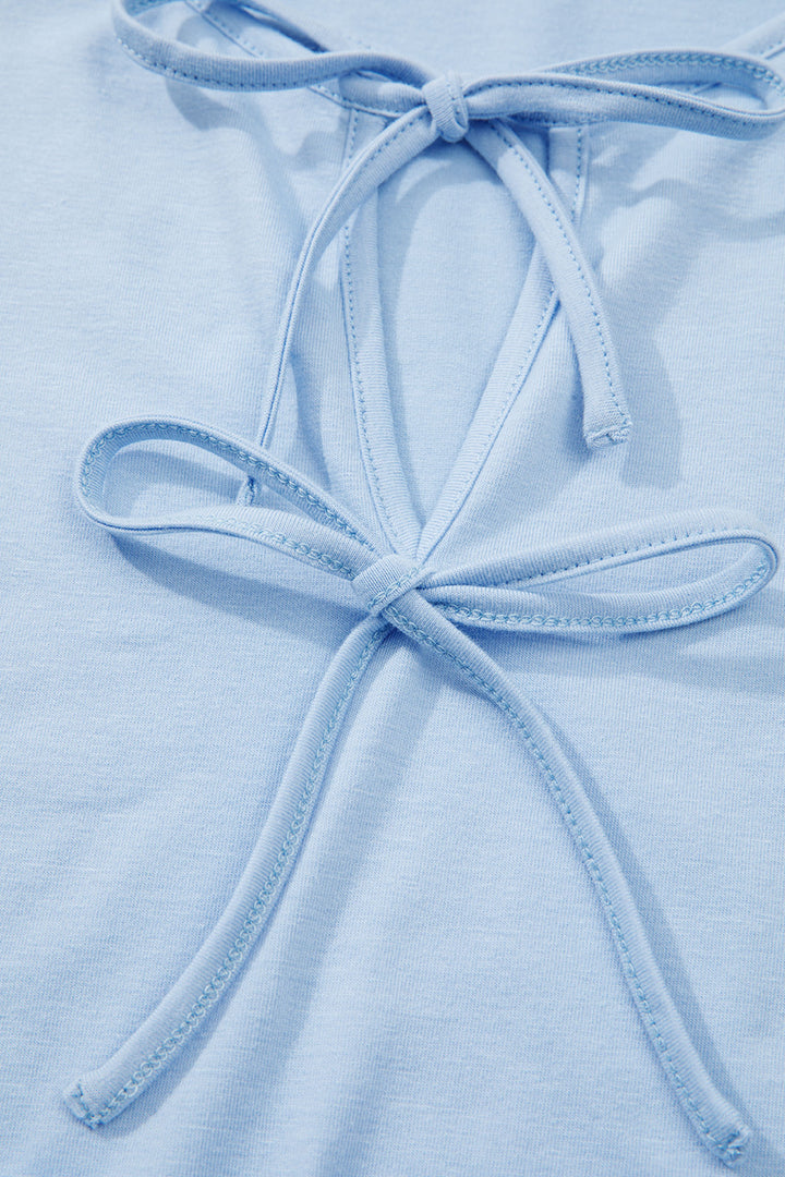 Beau Blue Plus Size Solid Color Bow Tie Peplum Tank Top