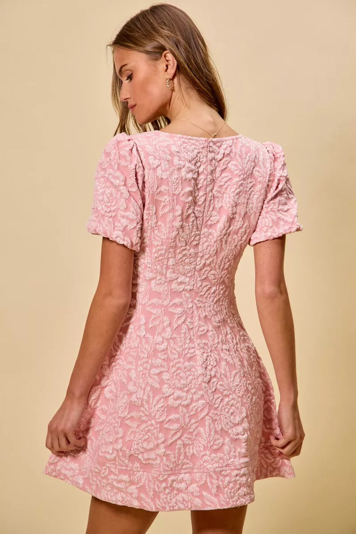 SO ME Floral Jacquard Fit And Flare Daily Mini Dress