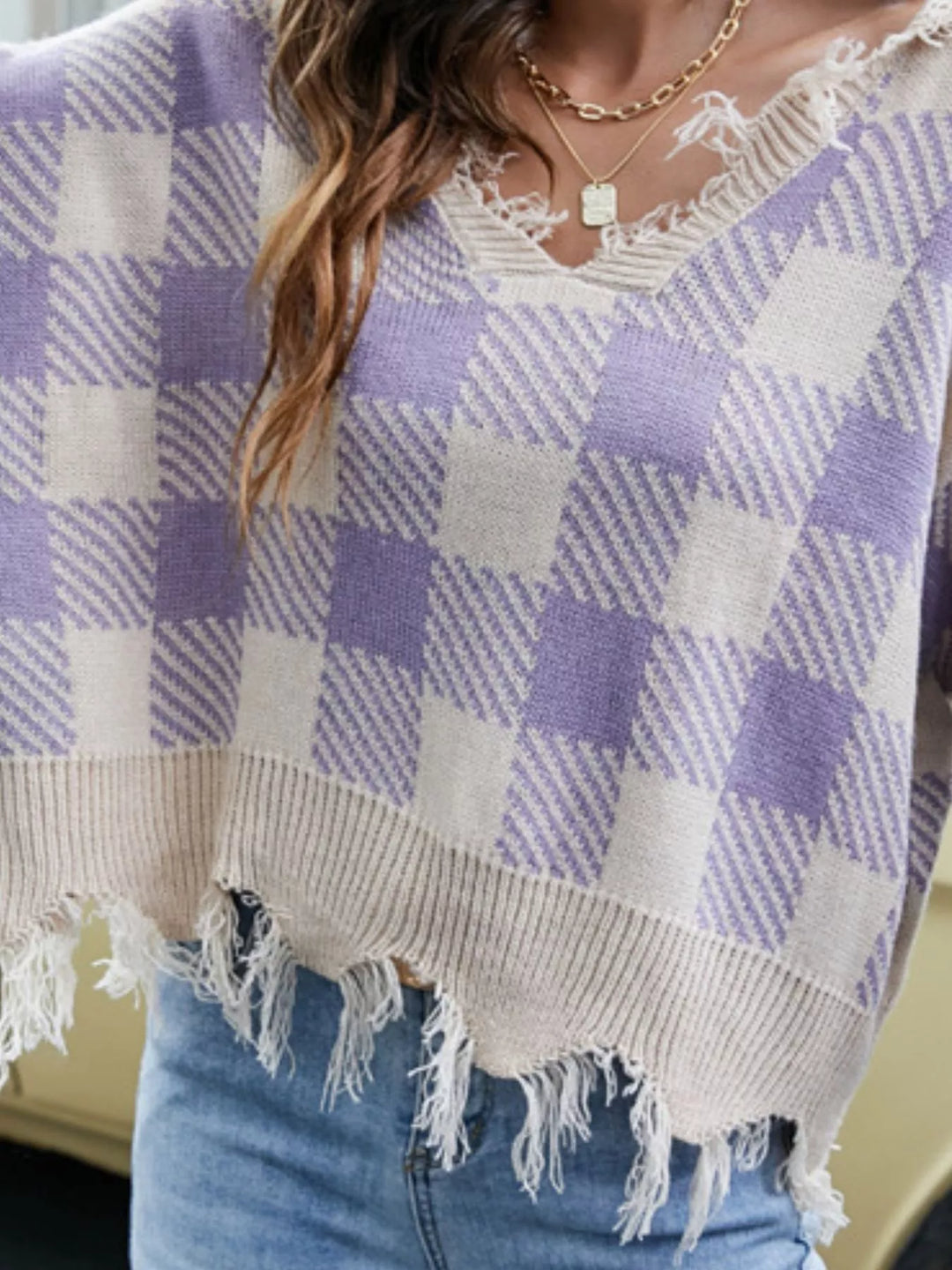 Frayed Hem Long Sleeve Sweater