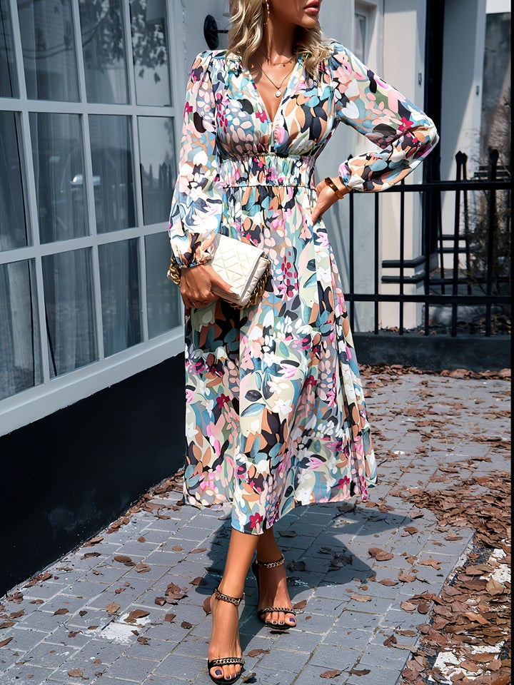 Floral Print Long Sleeve Midi Dress