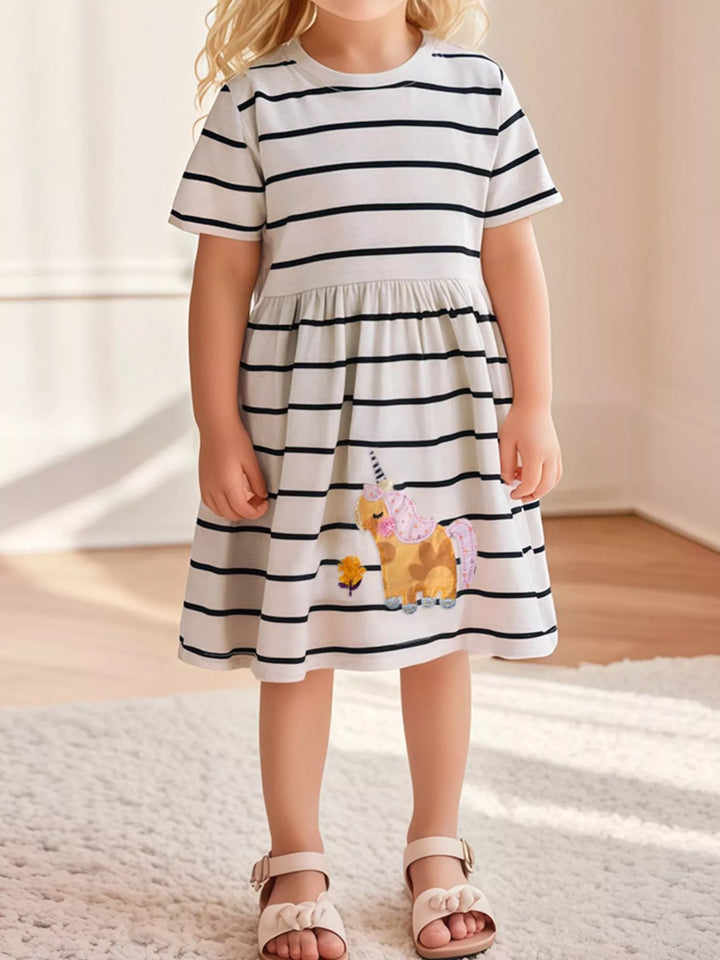Children's Striped Unicorn Short Sleeve Casual Dress