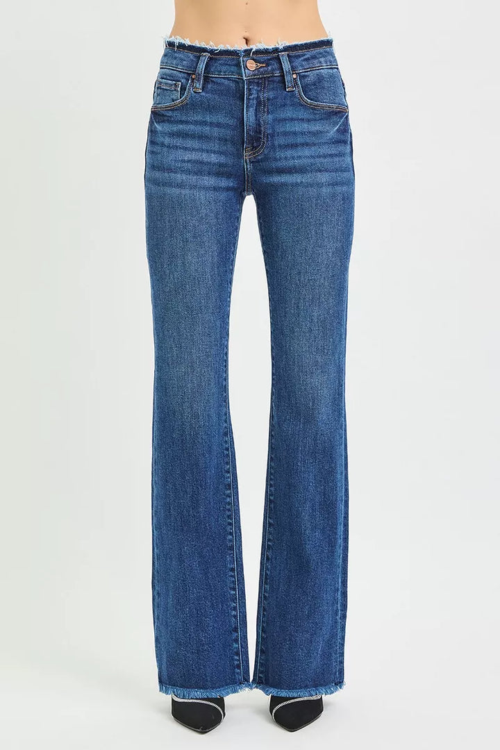 RISEN Full Size Mid Rise Bootcut Frayed Waistband Hem Detail Jeans Plus Size