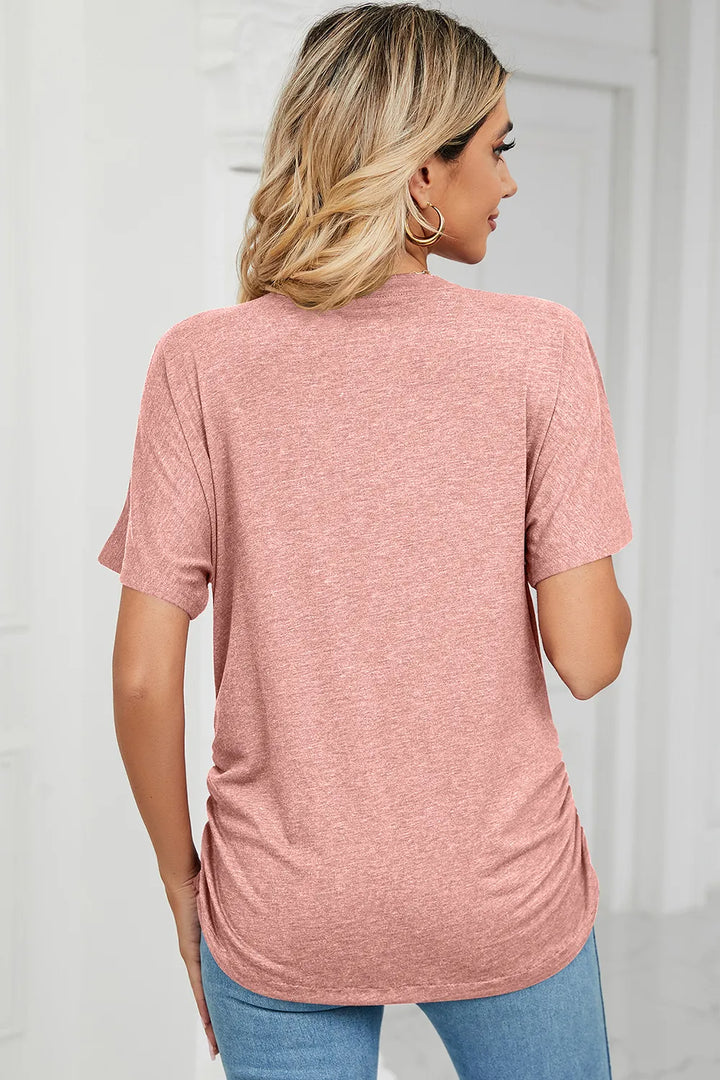 Ruched V-Neck Short Sleeve T-Shirt