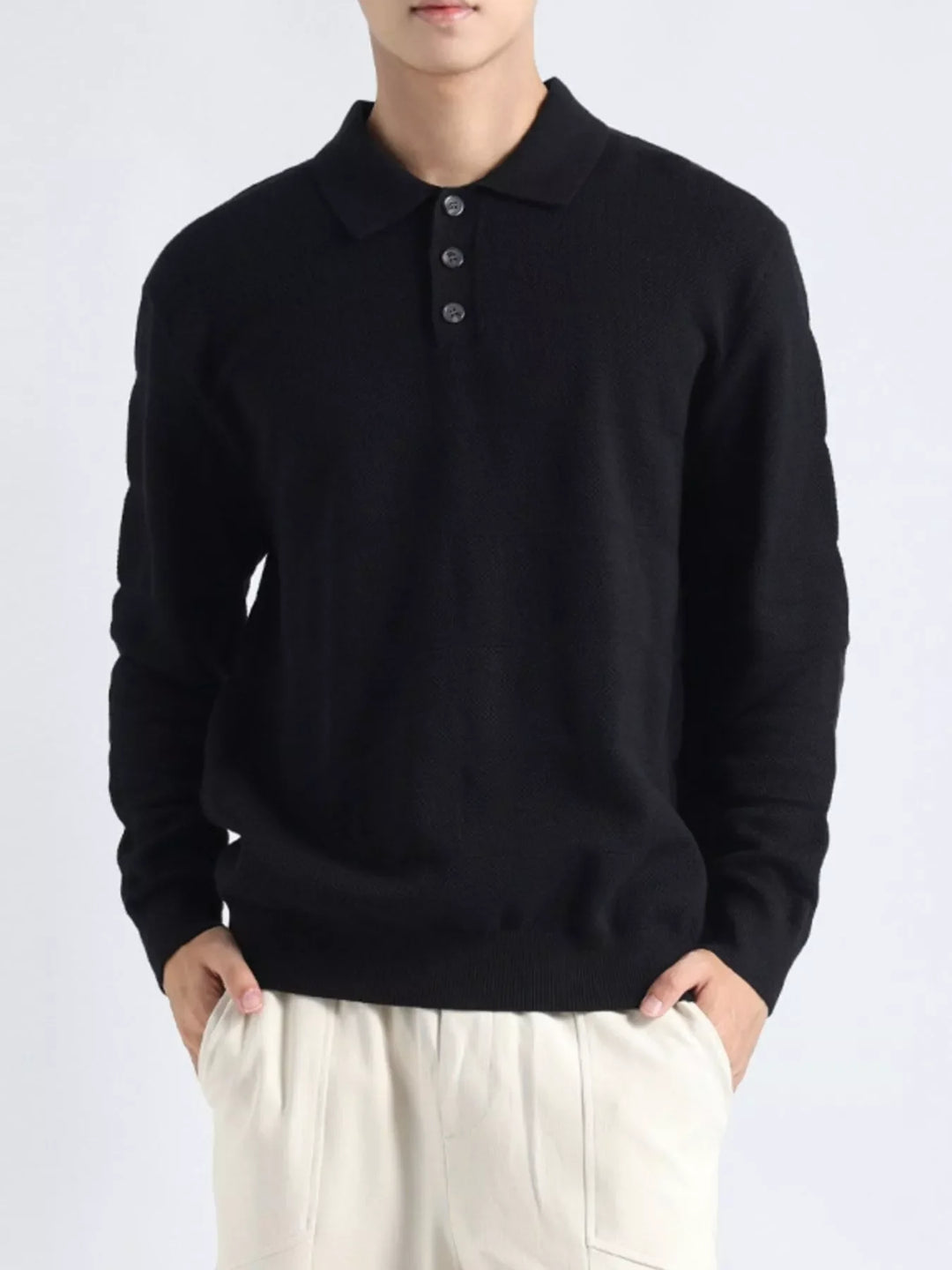 Men's Plus Size Button Detail Long Sleeve Knit Top