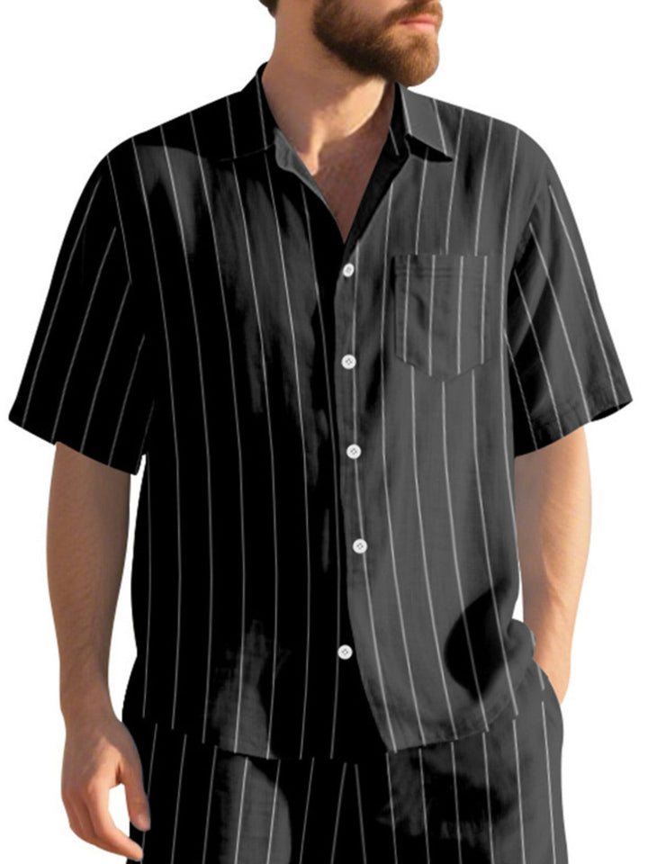 Men's Full Size Casual Striped Short Sleeve Shirt Plus Size