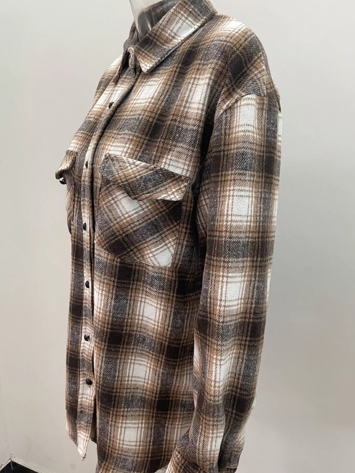 Full Size Plaid Button-Up Long Sleeve Shirt Plus Size