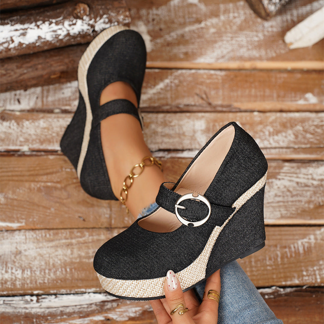 Womens Large-size Platform Wedge Thick-soled Pumps