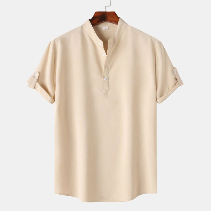 Men's Stand Collar Short Sleeve Henley Shirt