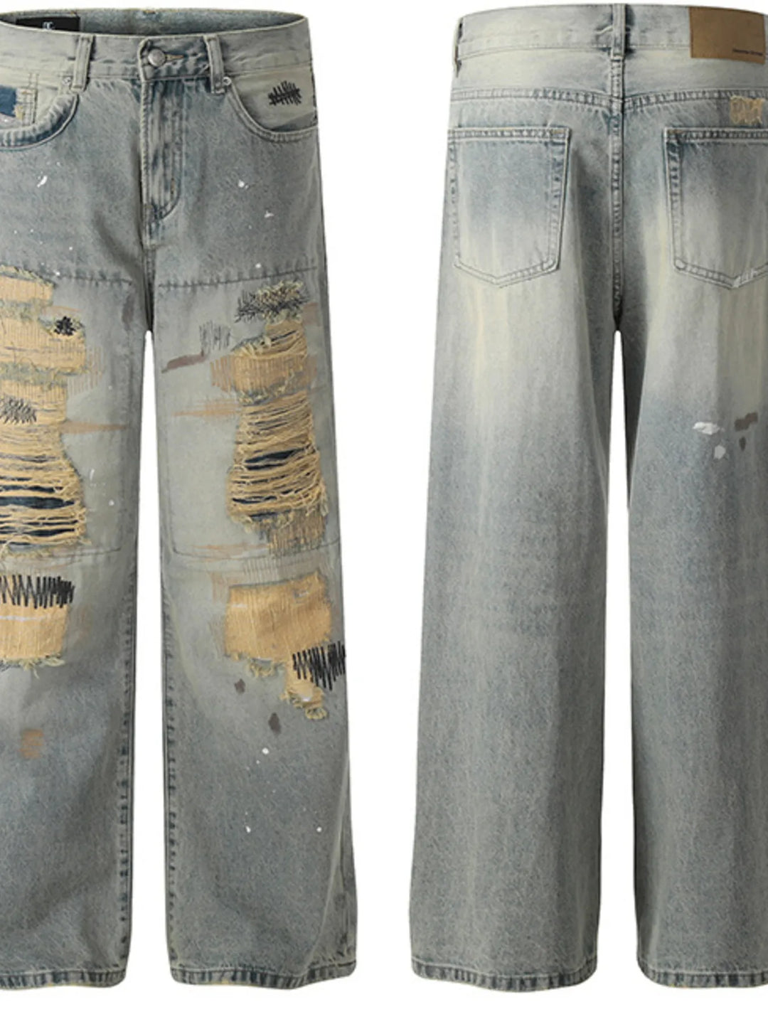 Men's Vintage Distressed Wide Leg Jeans