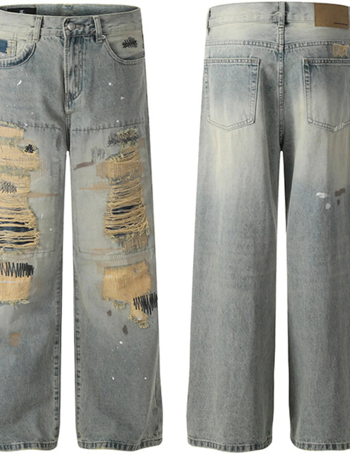 Men's Vintage Distressed Wide Leg Jeans
