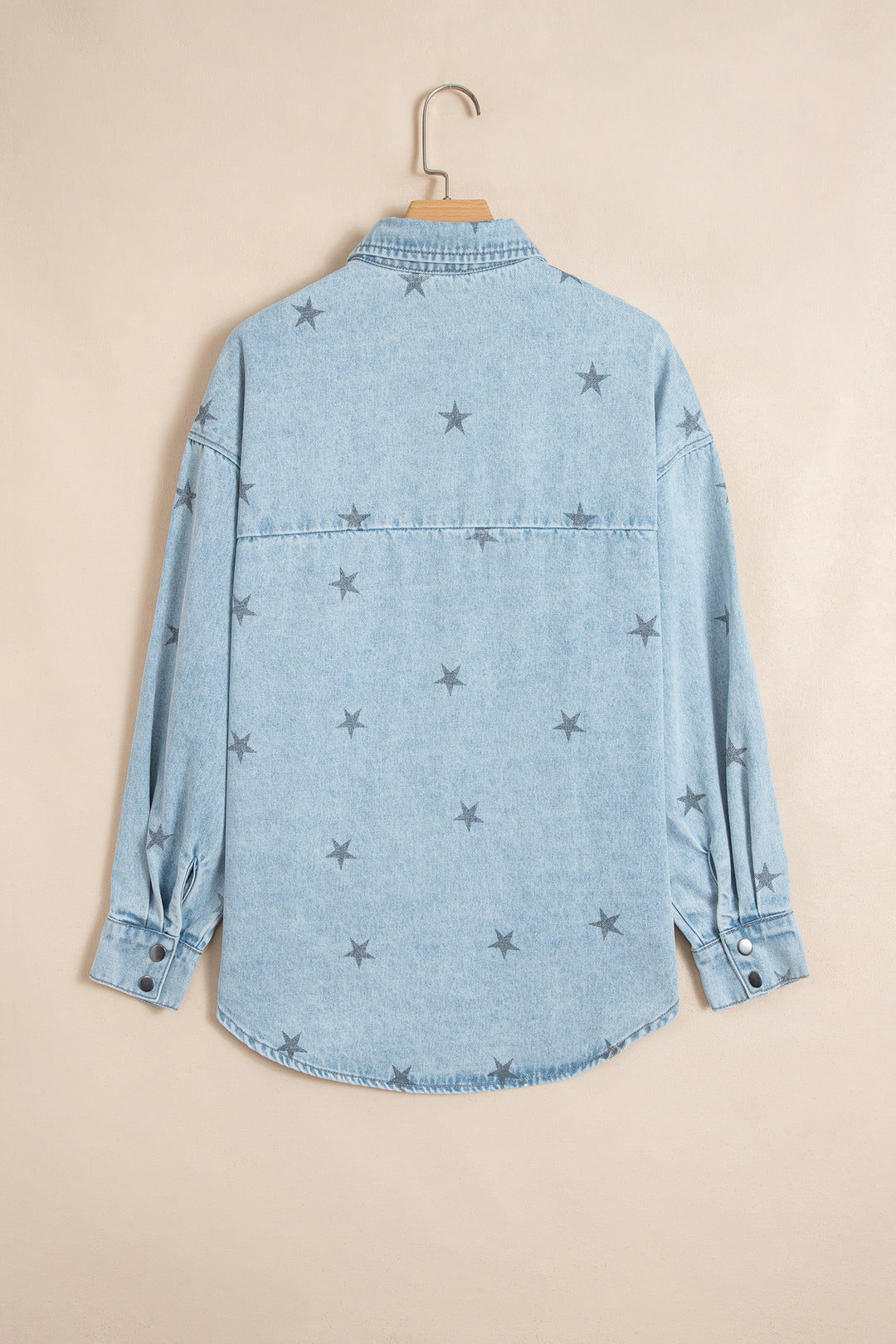 Sky Blue Stars Pattern Long Sleeve Shirt Collar Denim Jacket
