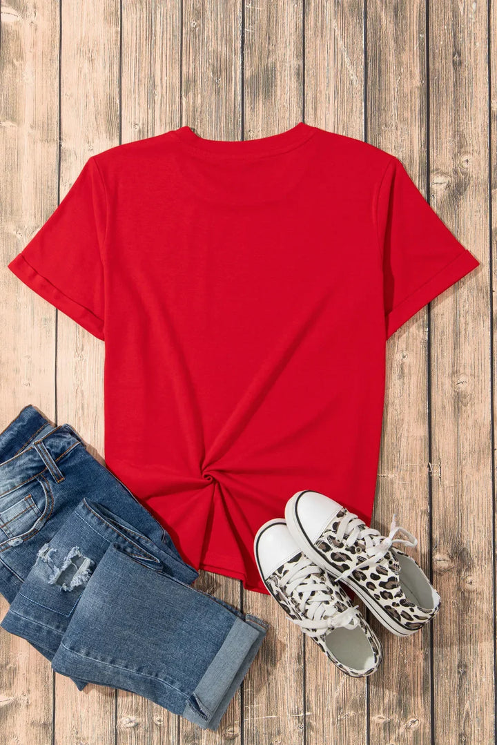 Heart Round Neck Short Sleeve T-Shirt