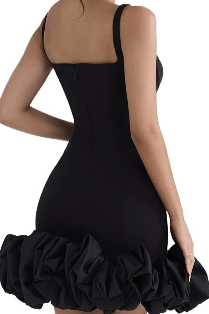 Ruched Square Neck Sleeve Mini Dress
