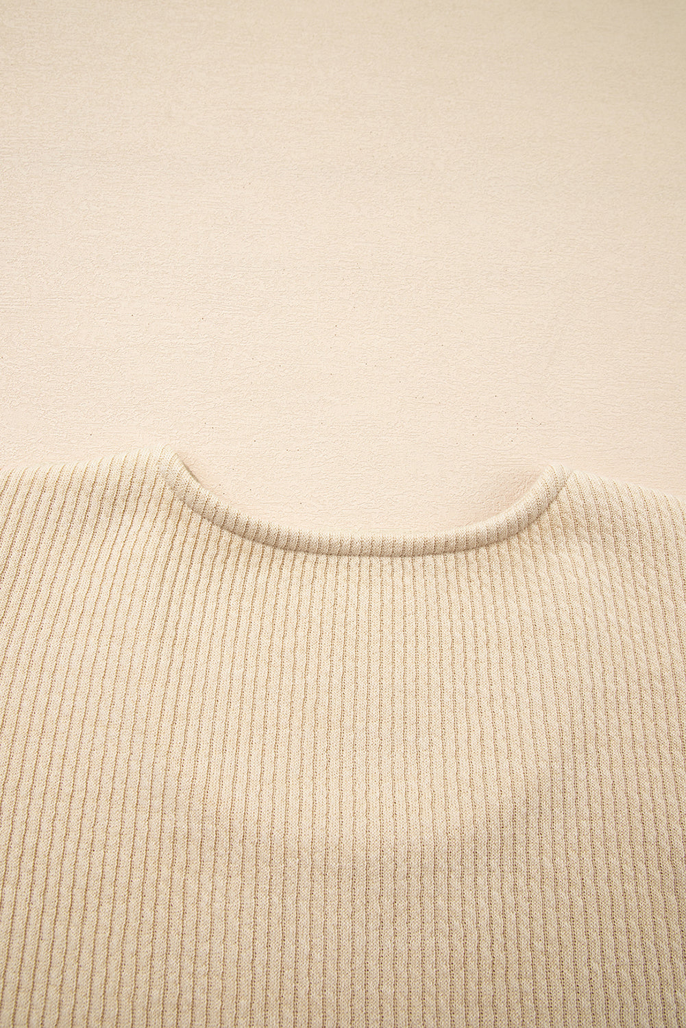 Apricot Leopard Sleeve Patchwork Ribbed Knit U Neck Top