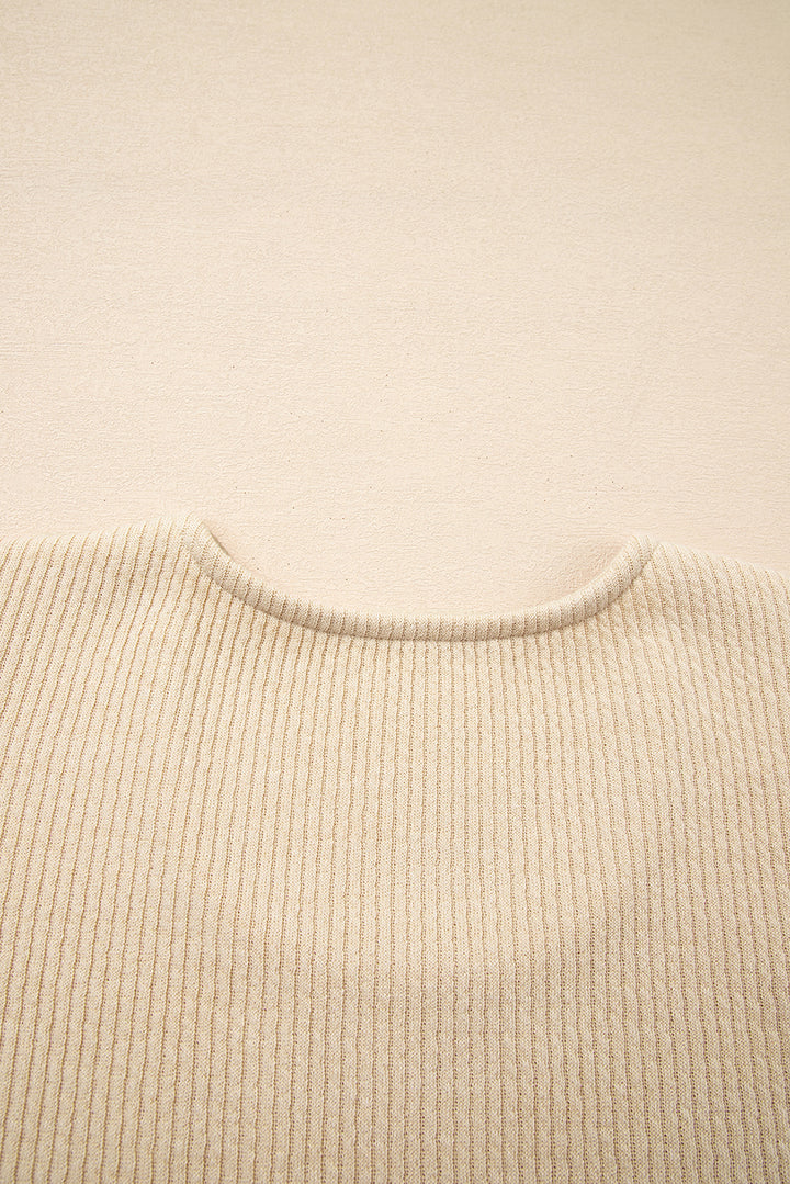 Apricot Leopard Sleeve Patchwork Ribbed Knit U Neck Top