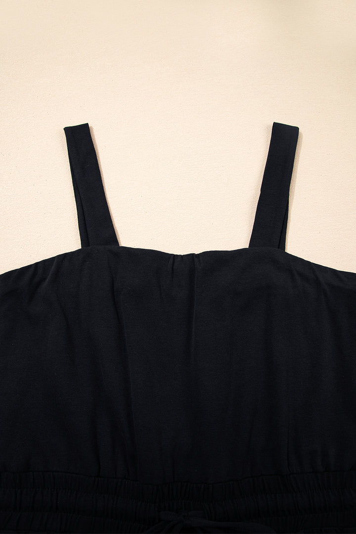 Black Drawstring Wide Leg Cargo Pockets Sleeveless Jumpsuit