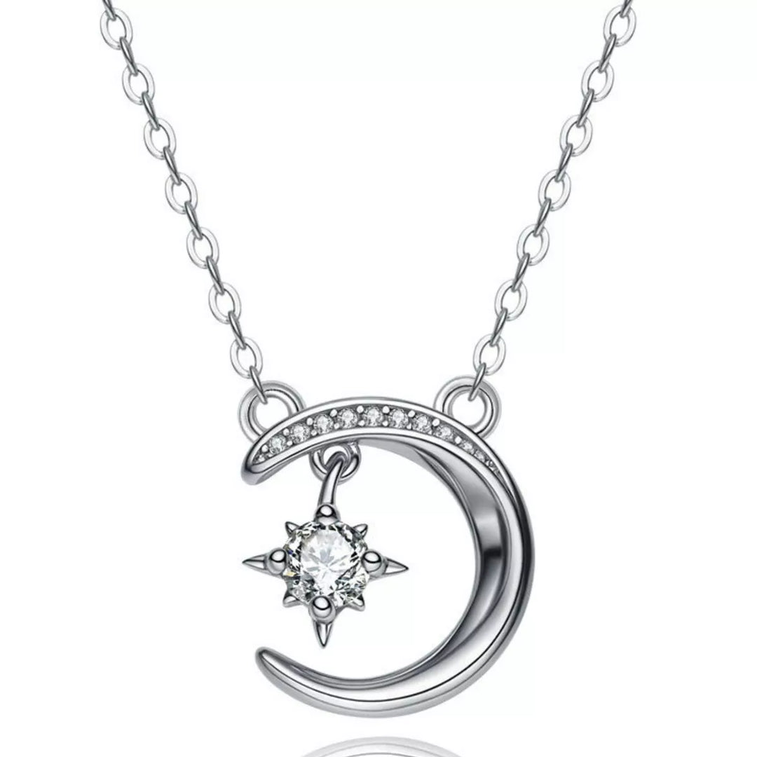 925 Sterling Silver Moissanite Star Moon Necklace