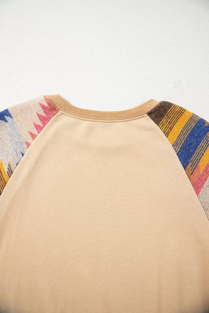 Sequined Rodeo Graphic Aztec Bubble Sleeve Patchwork Western Sweatshirt