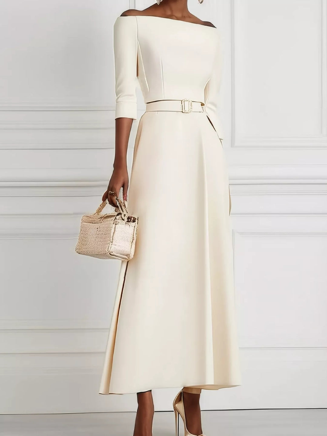 Elegant Off-Shoulder Belted Maxi Dress