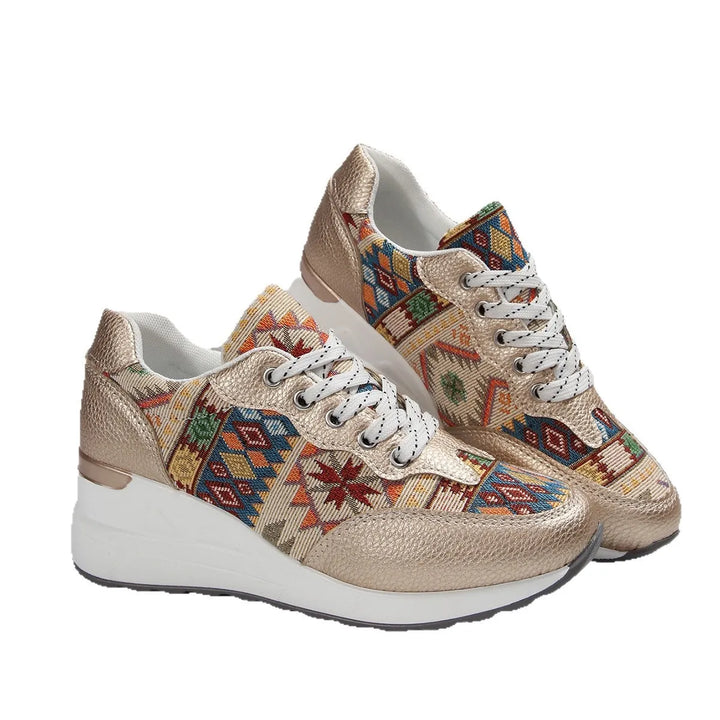 Geometric Lace Up Wedge Sneakers