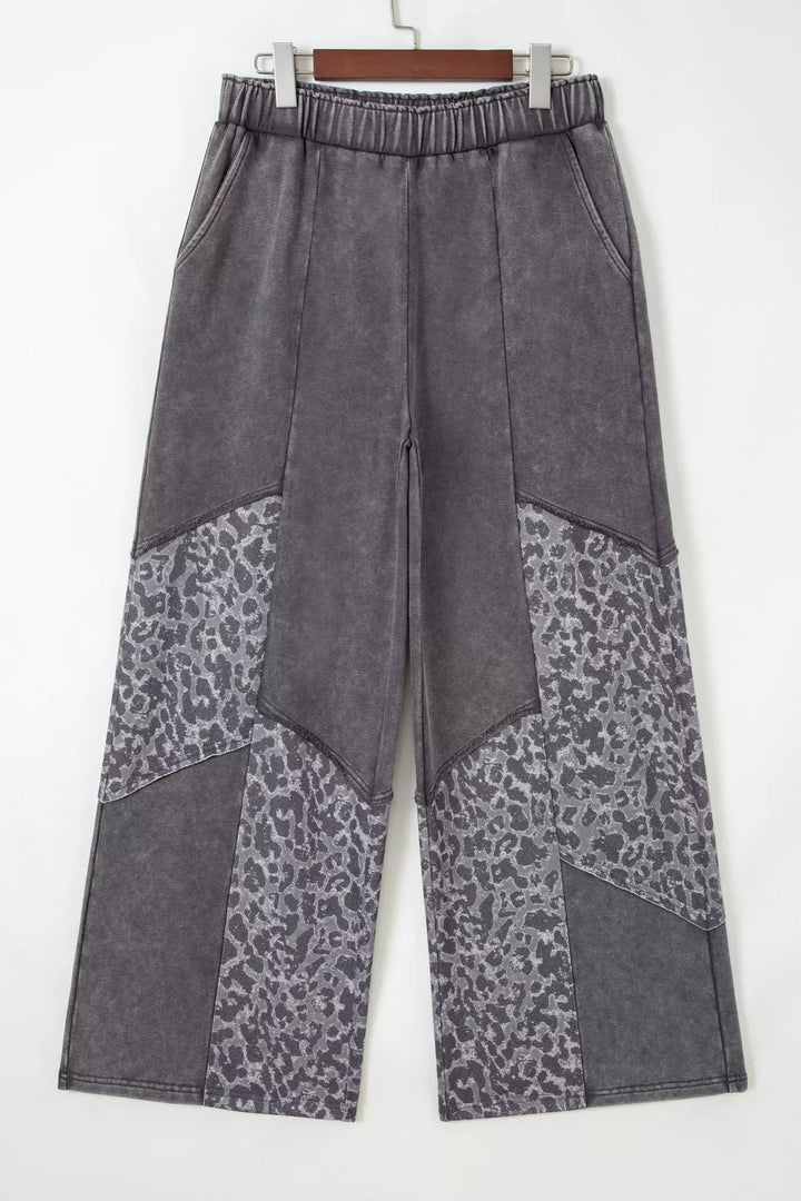 Mineral Wash Leopard Patchwork Loose Pants