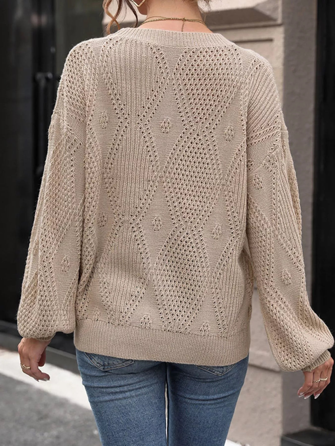 Openwork Dropped Shoulder Sweater