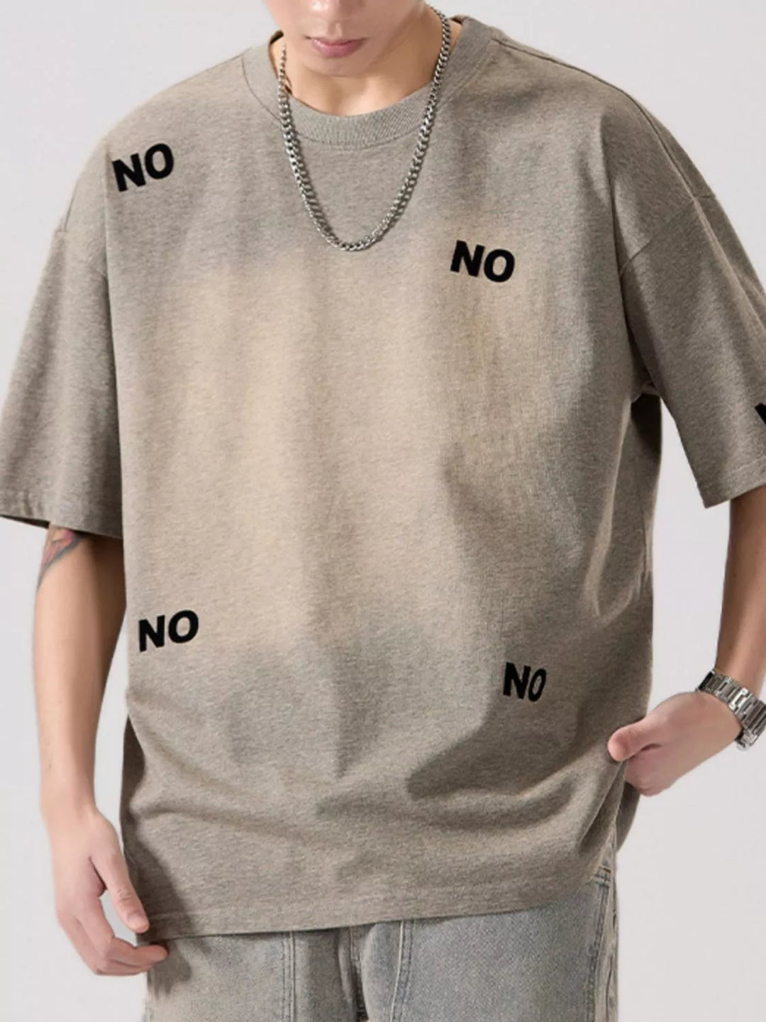 Men's Full Size Letter Round Neck Short Sleeve T-Shirt Plus Size