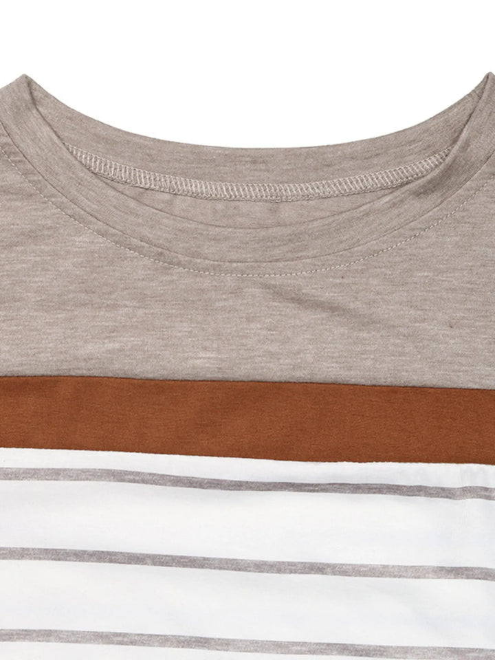 Casual Striped Long Sleeve Color Block T-Shirt
