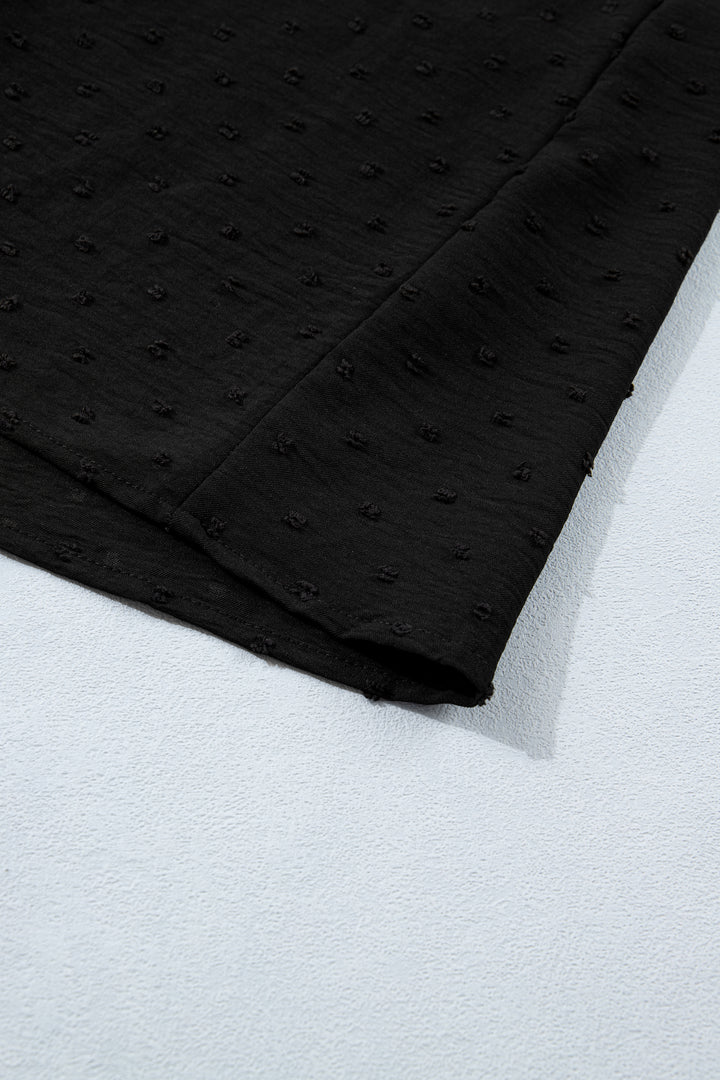 Black Plus Size Swiss Dot Ruffle Lace Trim V Neck Tank Top