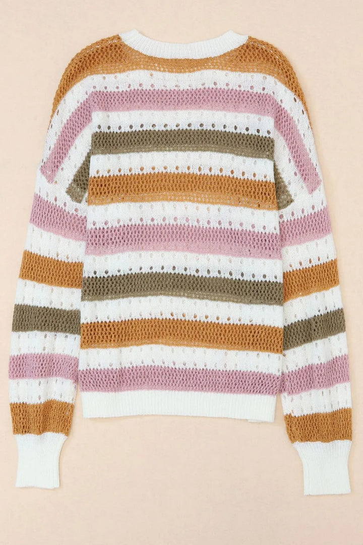 Striped Round Neck Hollowed Sweater