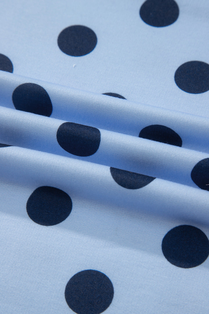 Blue Color Block Trim Polka Dot Casual Tee