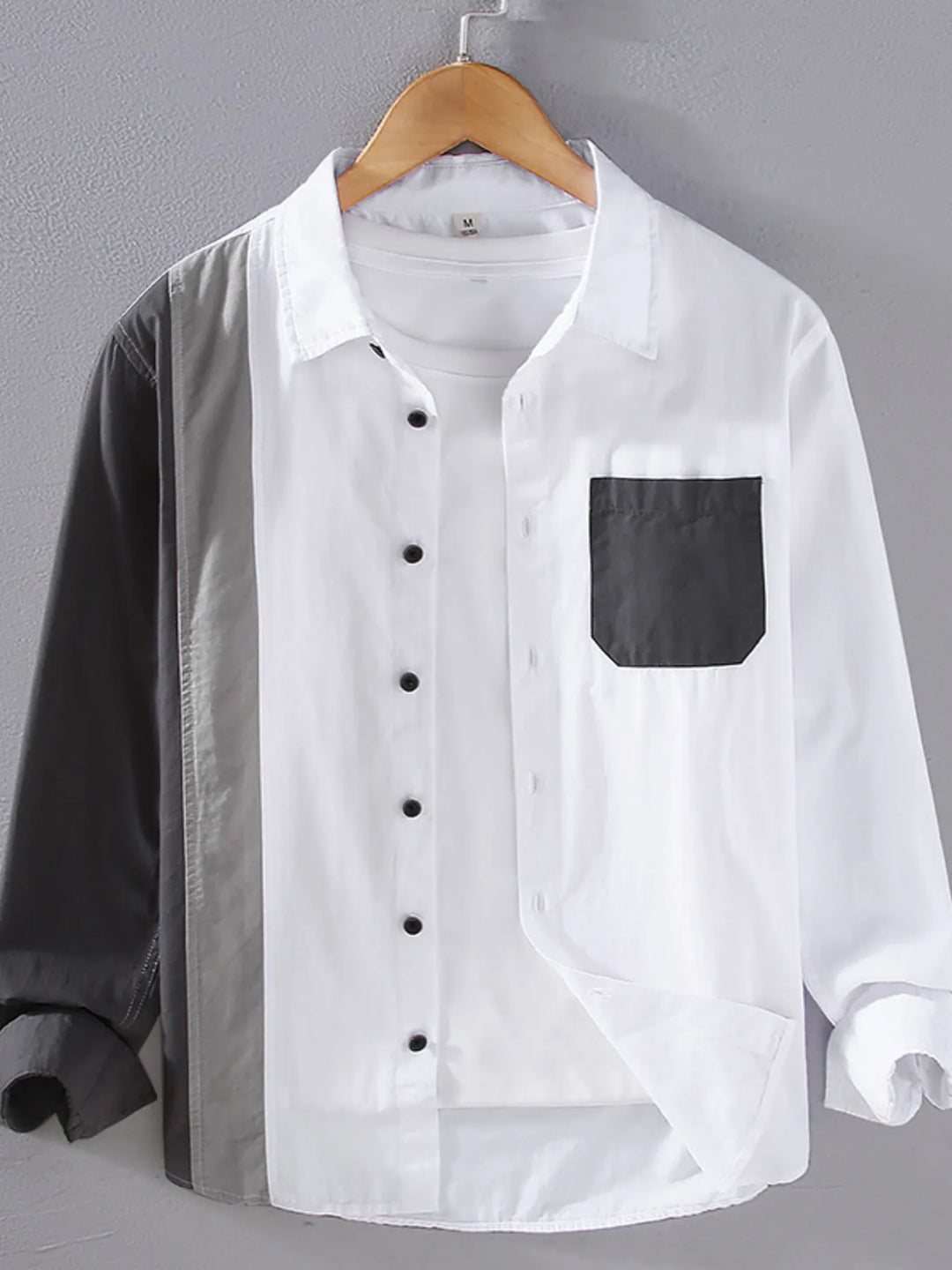 Men's Plus Size Color Block Long Sleeve Shirt