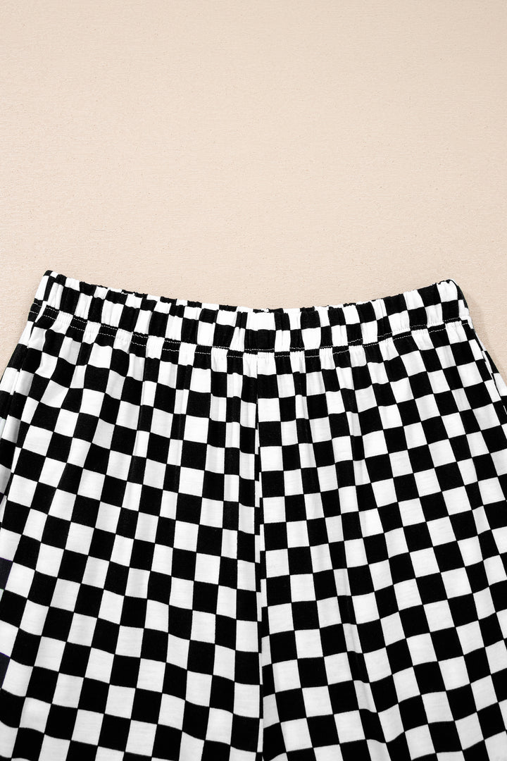 Black Checkered Print Half Sleeve Tee 2pcs Lounge Pant Set