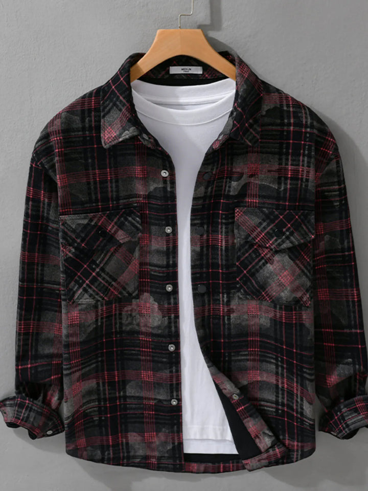Men's Plus Size Plaid Button Up Long Sleeve Shirt