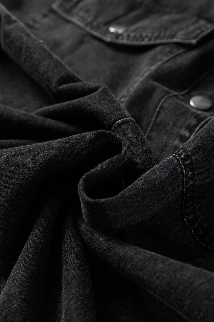 Medium Grey Beau Chest Pocket Raw Hem Denim Loose Shirt Dress