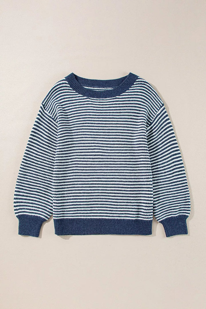 Striped Lantern Sleeve Drop Shoulder Cozy Sweater