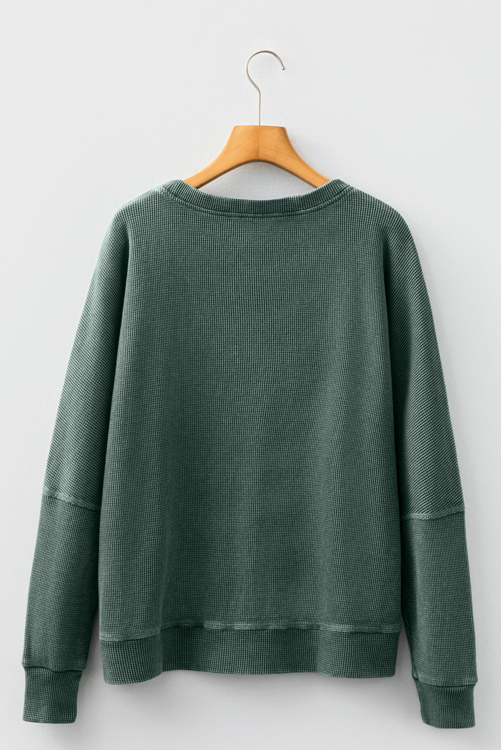 Mist Green Waffle Knit Patchwork Long Sleeve Loose Top