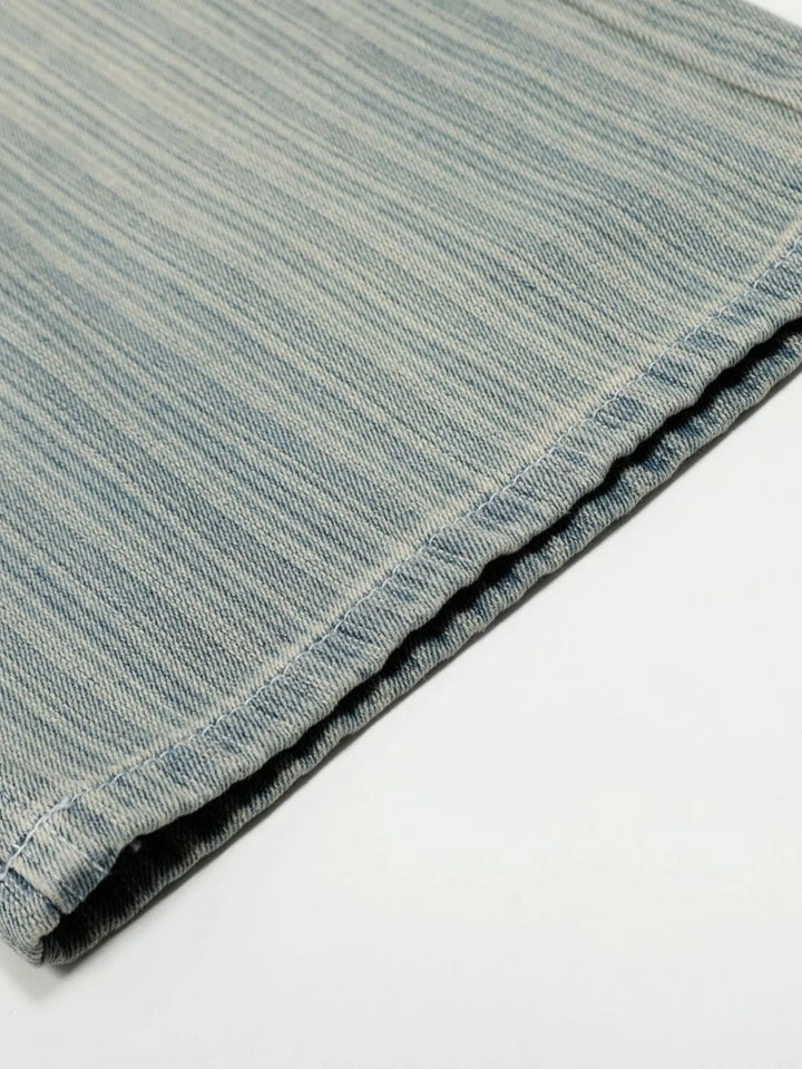 Men's Washed Pinstripe Wide Leg Jeans