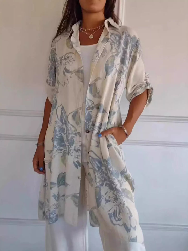Full Size Floral Print Button-Up Shirt Dress Plus Size