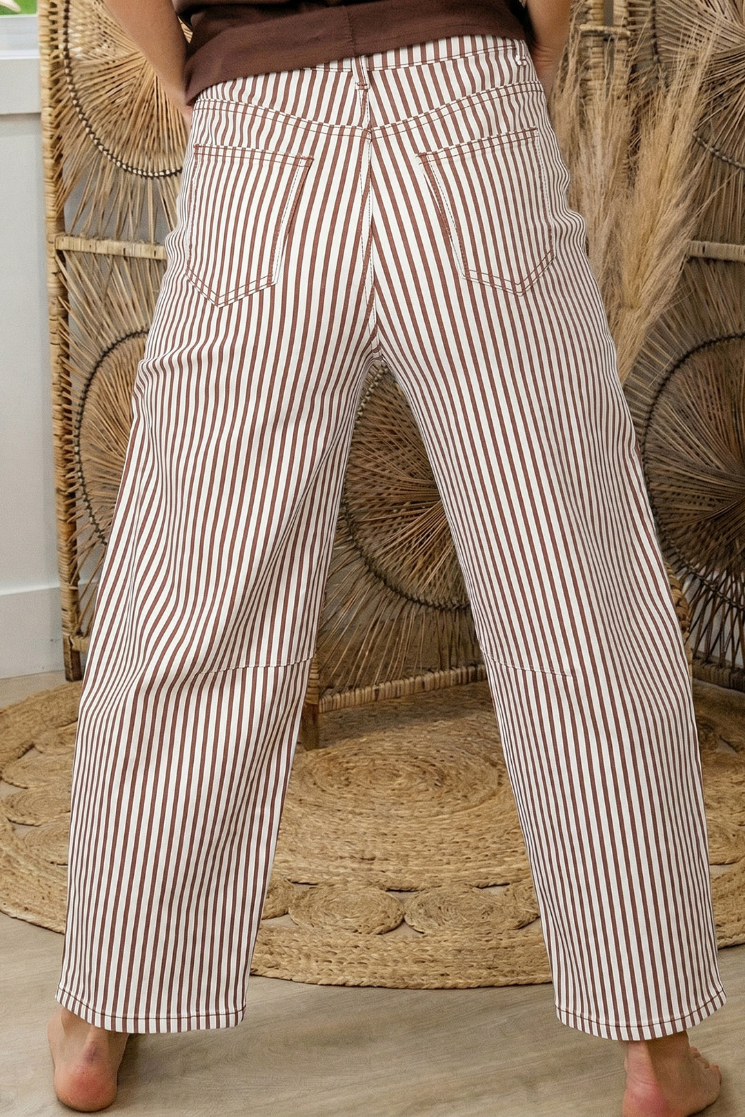 Brown Stripe Casual Barrel Jeans