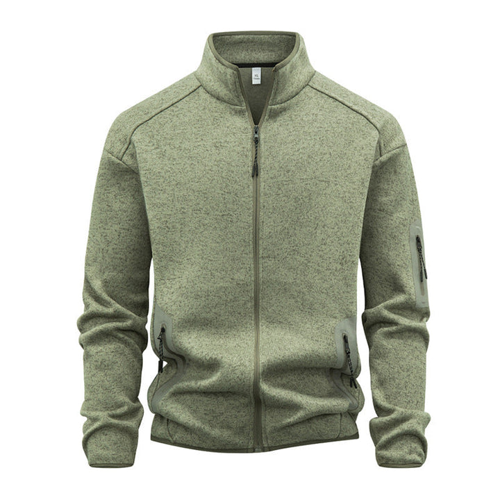 Zippered Pocket Long-sleeve Stand-collar Cardigan Sweatshirt
