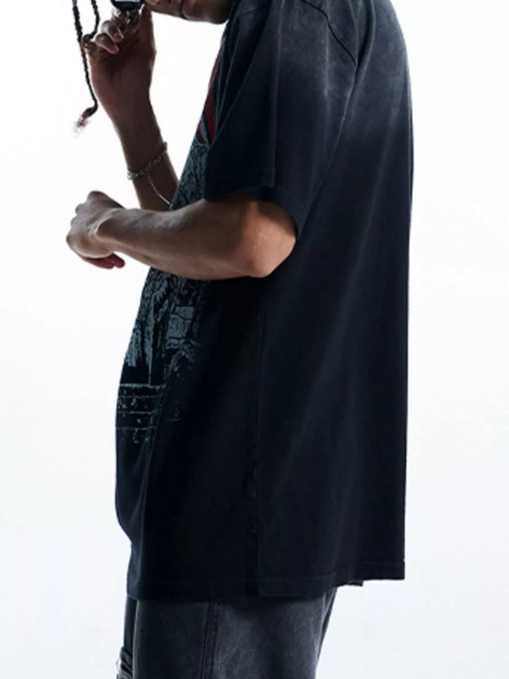 Men's Halloween Washed Round Neck Graphic T-Shirt