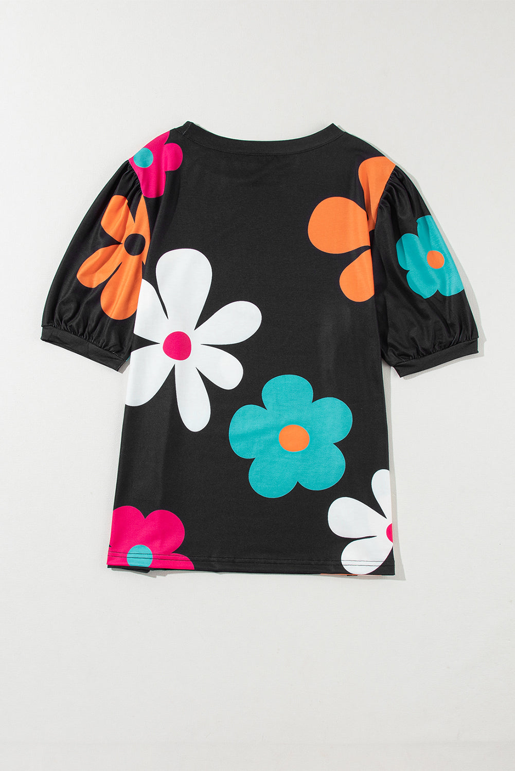 T-shirt à manches bouffantes et imprimé floral noir