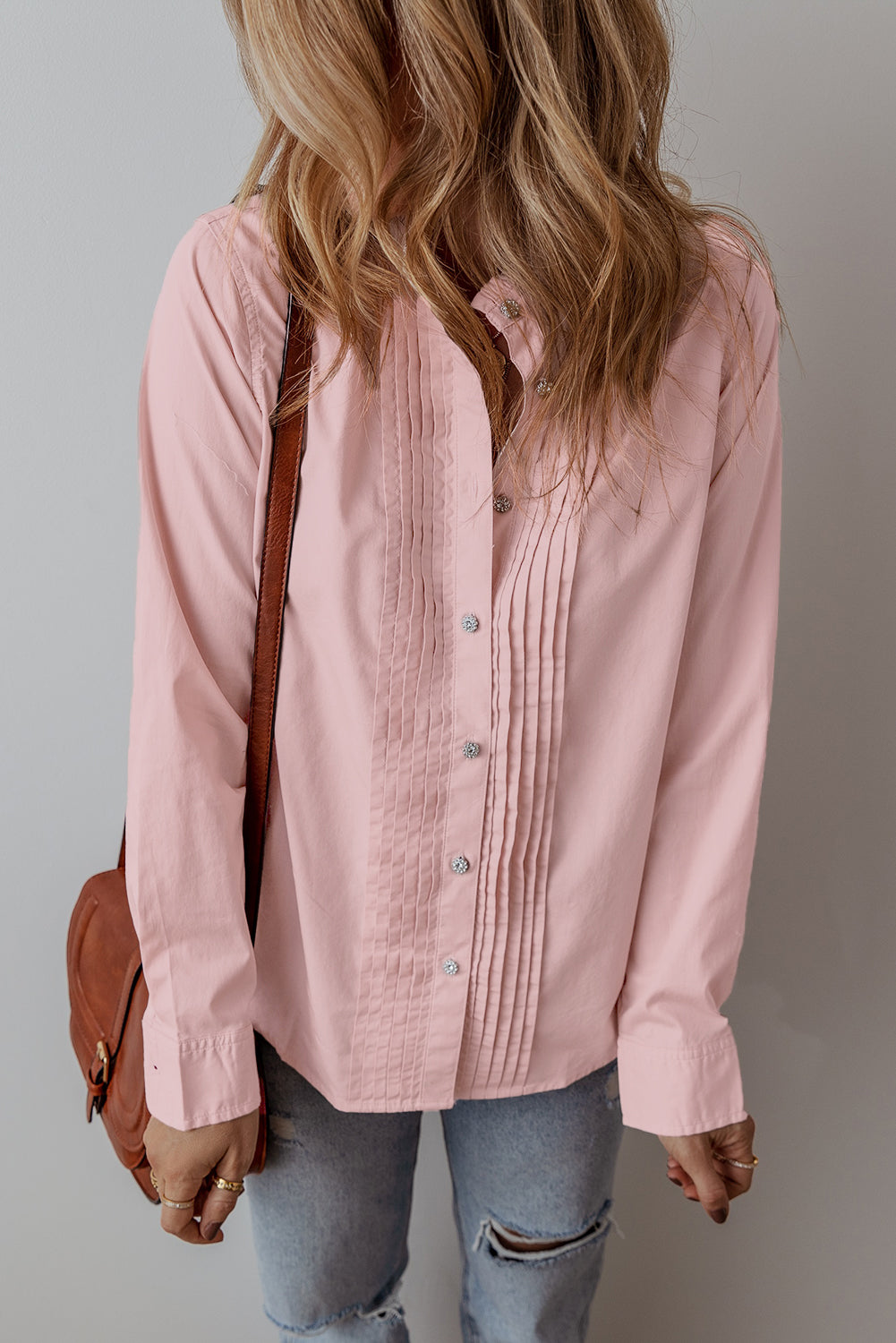 Chemise décontractée ample rose clair à boutons et plis