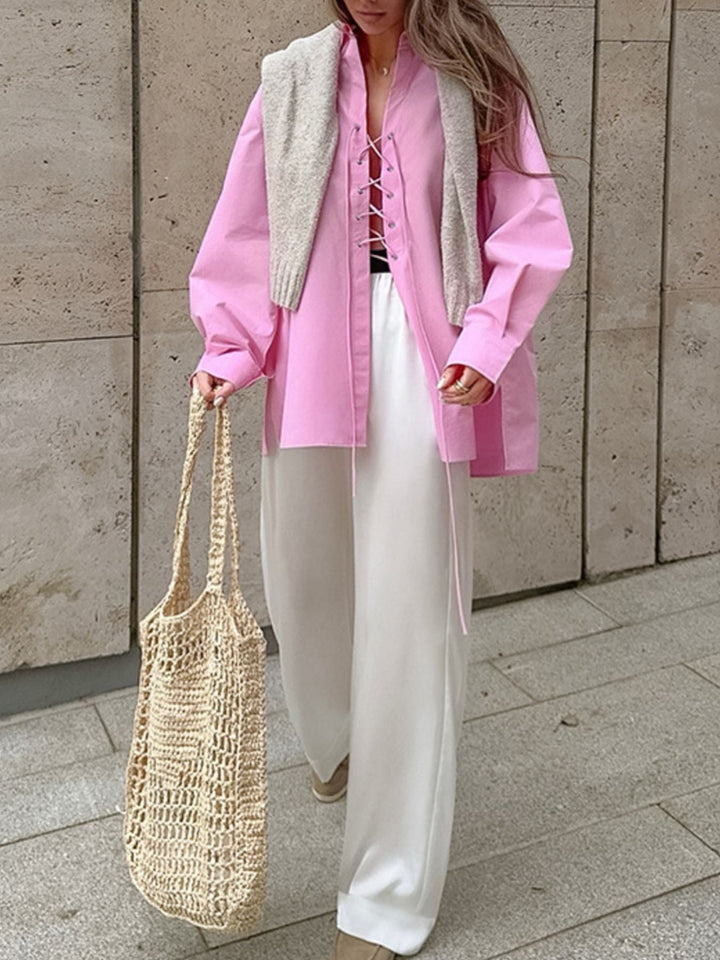 Lace-Up Front Oversized Shirt