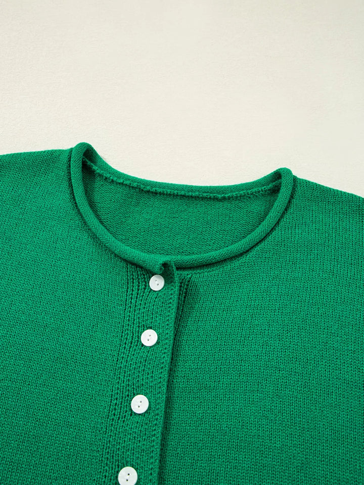 Solid Color Knit Button Drop Shoulder Sweater Cardigan
