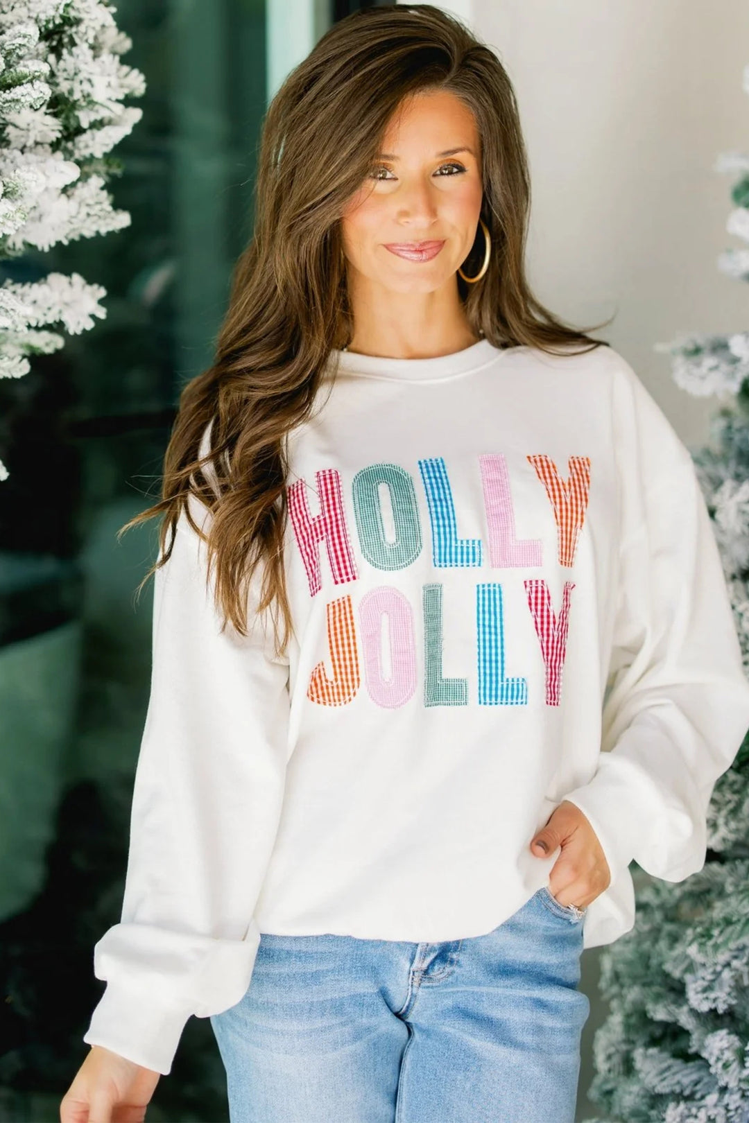 White Christmas Slogan Round Neck Long Sleeve Sweatshirt